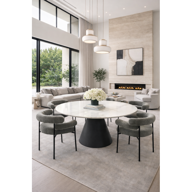 Mesa Orlando en un comedor elegante rodeada de sillas