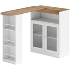 Mesa de bar extensible y giratoria Ostende en blanco con vitrina y estantes en una cocina