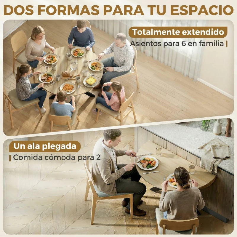 Mesa redonda extendida de Ø110 cm con espacio para hasta seis comensales