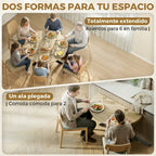 Mesa redonda extendida de Ø110 cm con espacio para hasta seis comensales