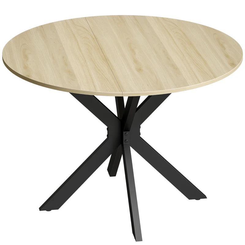 Mesa de cocina plegable redonda en madera natural con estructura de acero negro
