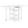 Mesa de cocina plegable blanca de 120 cm con dos alas abatibles y estantes