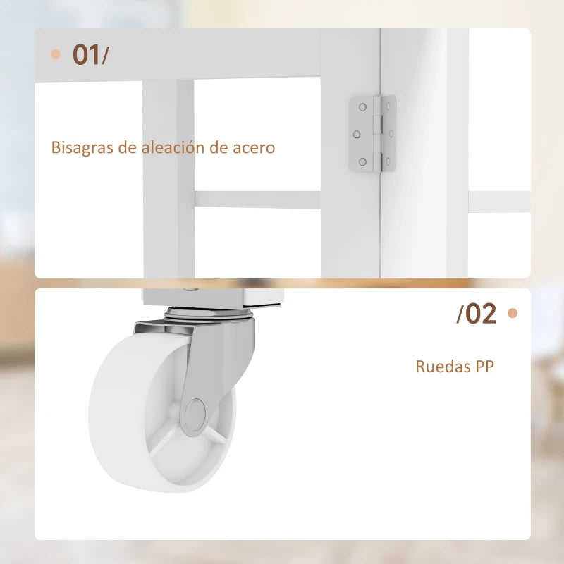 Detalle de las dos ruedas giratorias de la mesa plegable de cocina