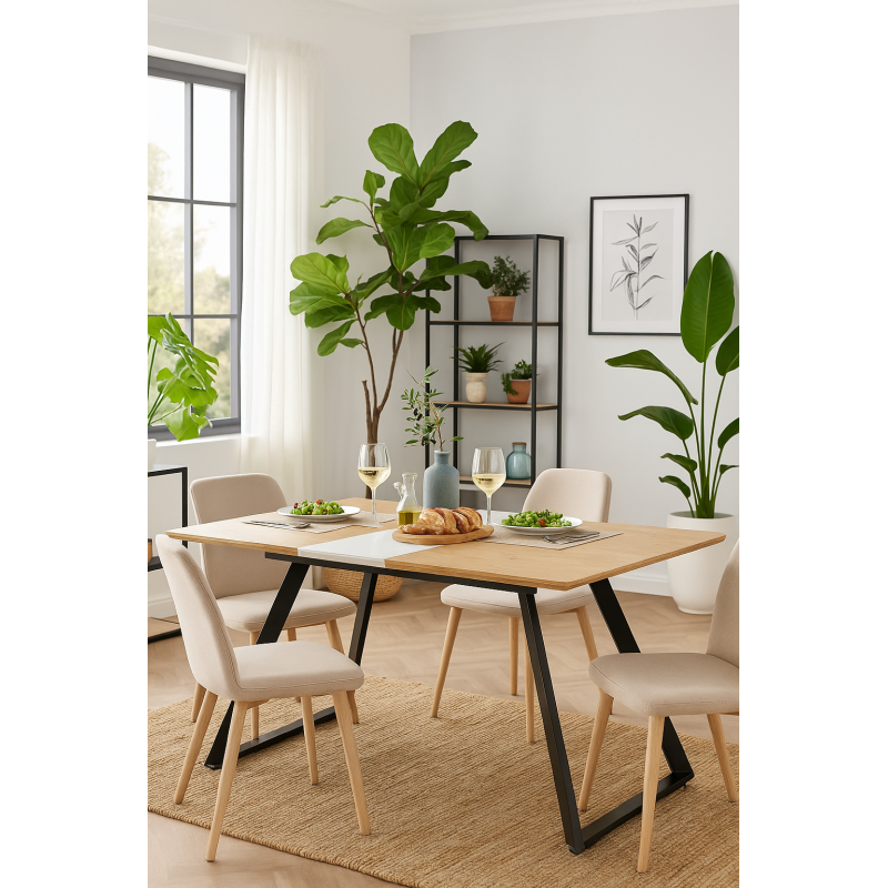 Mesa Portland en un comedor moderno rodeada de sillas