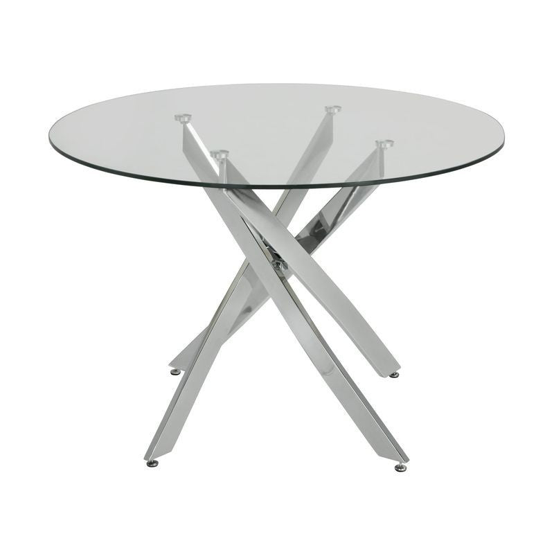 Mesa redonda Malibu con tapa de cristal templado y estructura tubular cromada