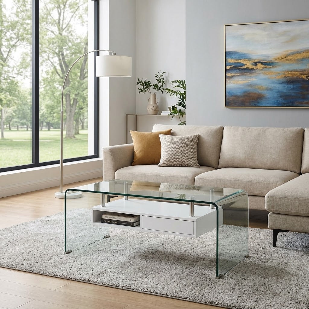 Mesa de centro San Blas frente a un sofá en un salón moderno