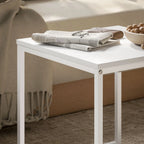 Set de 2 Mesas Nido Ágata Cuadradas 45 y 40 cm Blanco y Roble con Marco de Acero