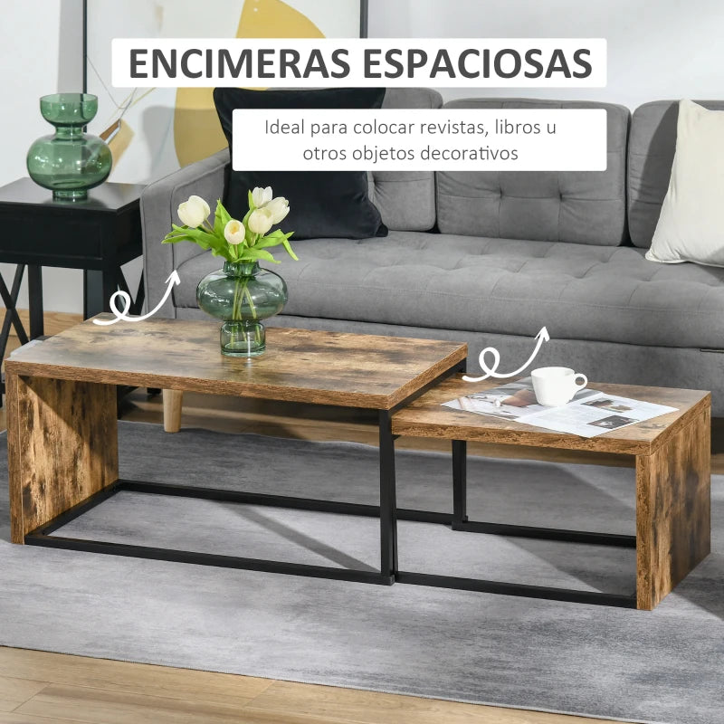 Las dos mesas colocadas juntas creando una superficie a dos niveles