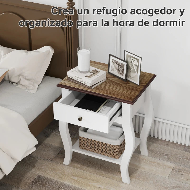 Estante abierto inferior de la mesita de noche con libros