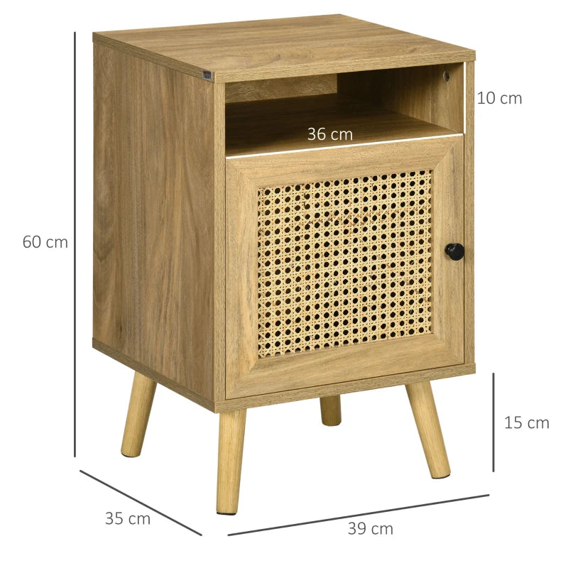 Juego de 2 Mesitas de Noche Cadaqués con Puerta de Ratán Cannage y Estante Natural 60 cm
