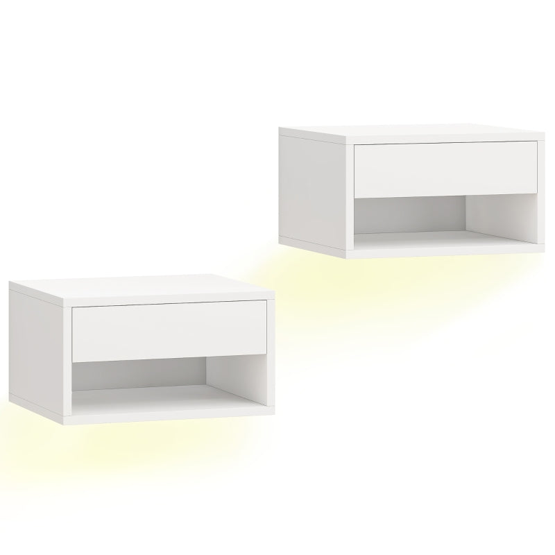 Set de 2 mesitas de noche flotantes Miami en blanco con luz LED encendida