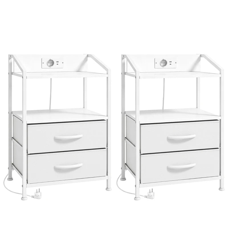 Juego de dos mesitas de noche Reikiavik en blanco con luz LED junto a la cama