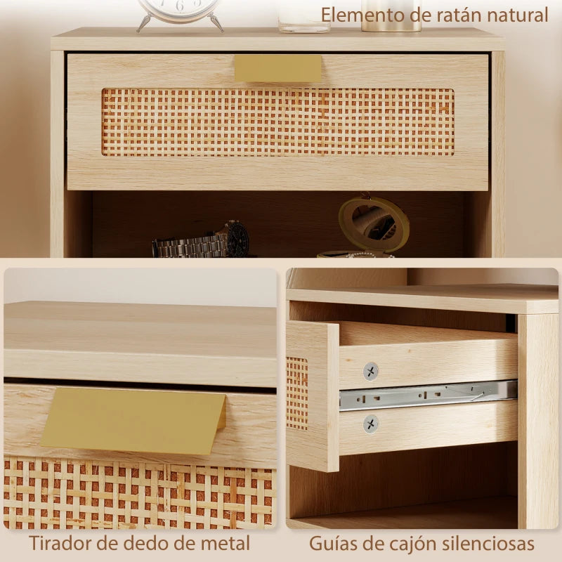 Detalle del frontal de ratán natural del cajón