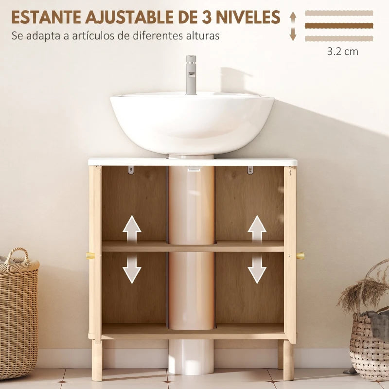 Interior del mueble Ambrosel con estante ajustable y productos de baño