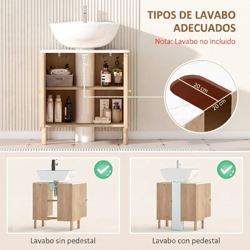 Recorte en U del mueble Ambrosel para las tuberías del lavabo