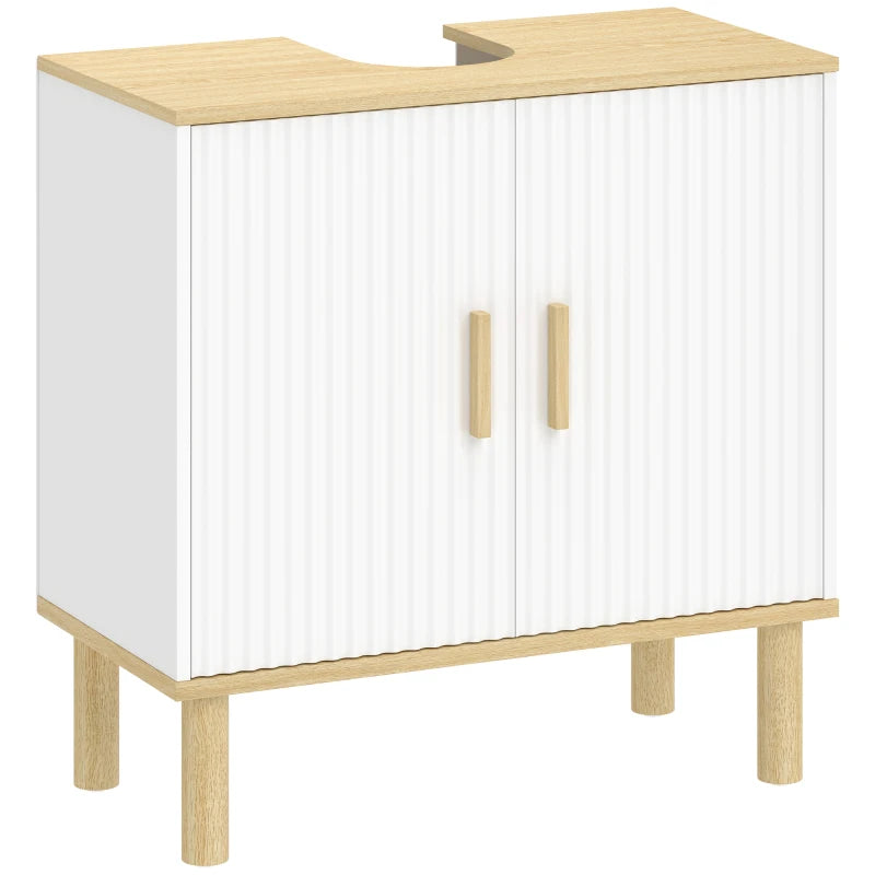 Mueble bajo lavabo Riveaux con puertas acanaladas en blanco y detalles en roble