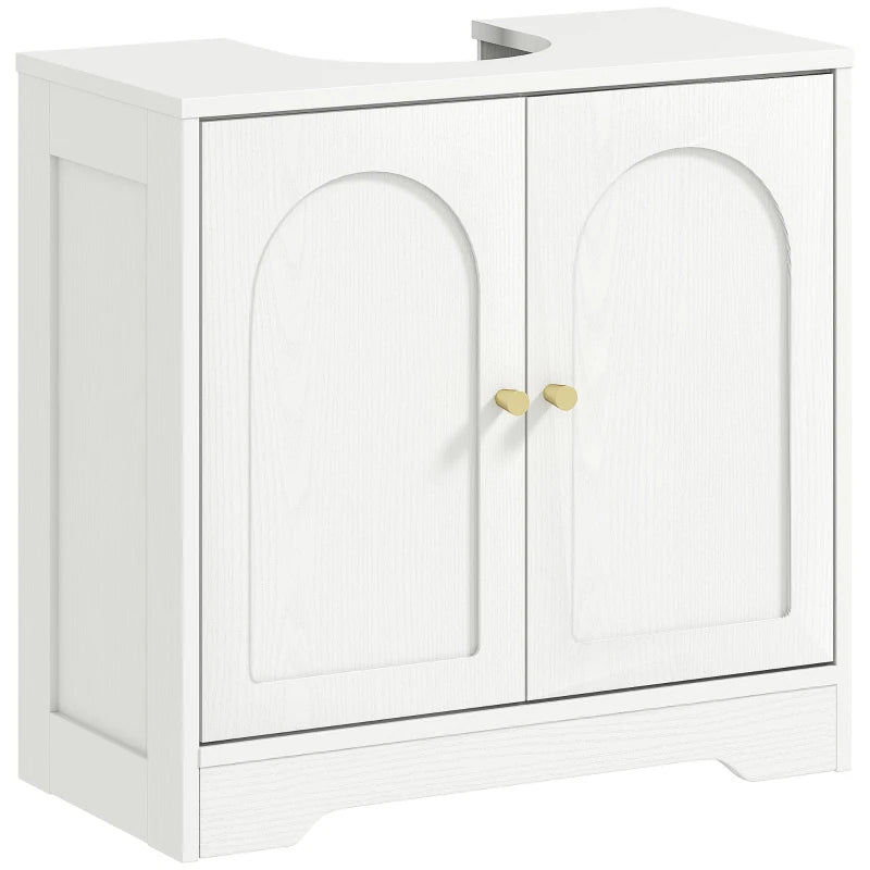 Mueble bajo lavabo Arcelune blanco con puertas en arco y pomos dorados