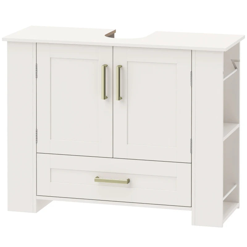Mueble bajo lavabo Belcourt blanco con cajón y tiradores dorados