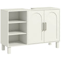 Mueble bajo lavabo Vellaine en crema con estantes abiertos y puertas con arco