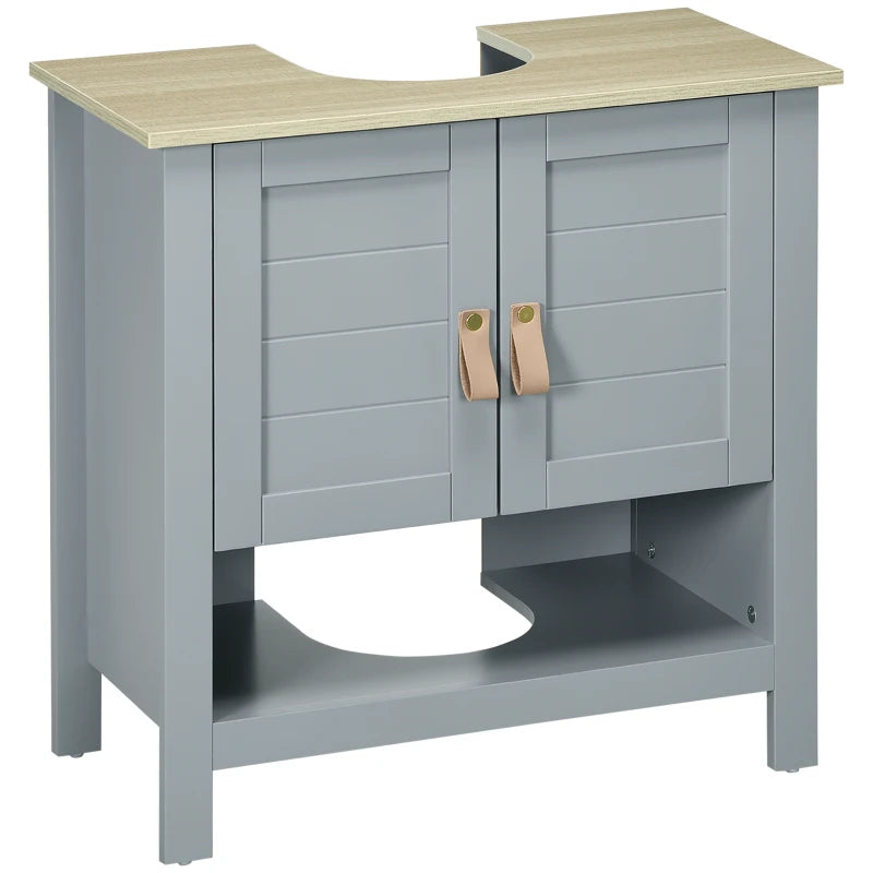 Mueble bajo lavabo Halvard en gris con sobre de madera natural