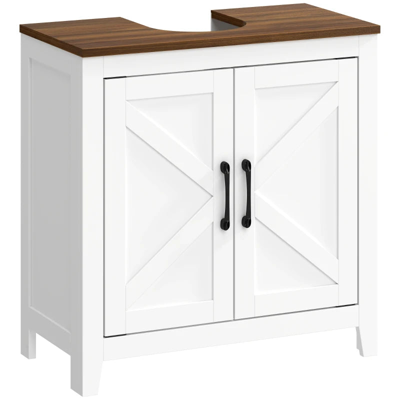 Mueble bajo lavabo de estilo rústico en blanco con encimera en tono nogal