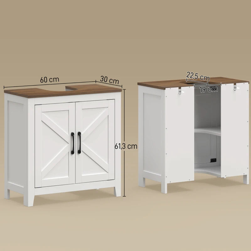 Esquema de medidas del mueble bajo lavabo: 60 cm de ancho, 30 cm de fondo y 61,3 cm de alto