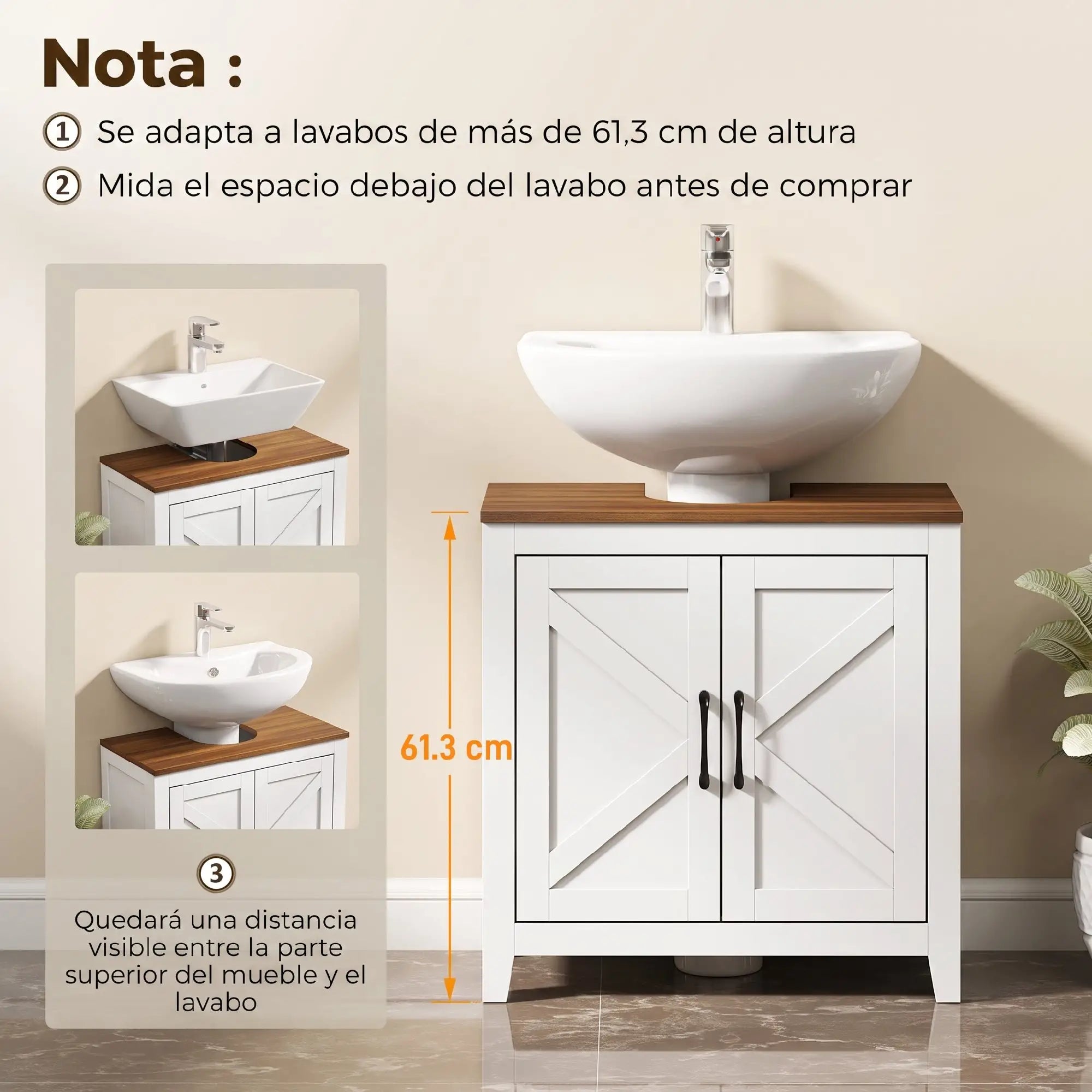 Vista lateral del mueble de baño con fondo de 30 cm y patas bajas