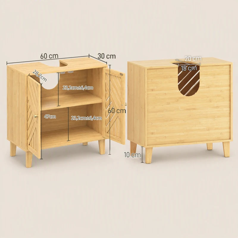 Esquema de medidas del mueble bajo lavabo: 60 cm de ancho, 30 cm de fondo y 60 cm de alto