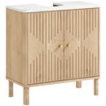 Mueble bajo lavabo Ambrosel en roble con encimera efecto mármol y tiradores dorados