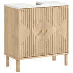 Mueble bajo lavabo Ambrosel en roble con encimera efecto mármol y tiradores dorados