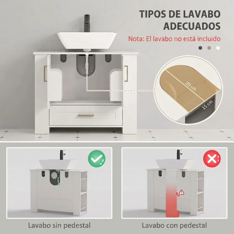Abertura superior del mueble Belcourt para las tuberías