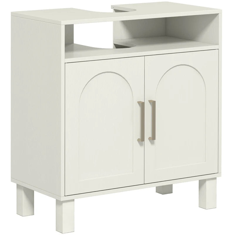 Mueble bajo lavabo Bibury en blanco crema con 2 puertas en un baño moderno
