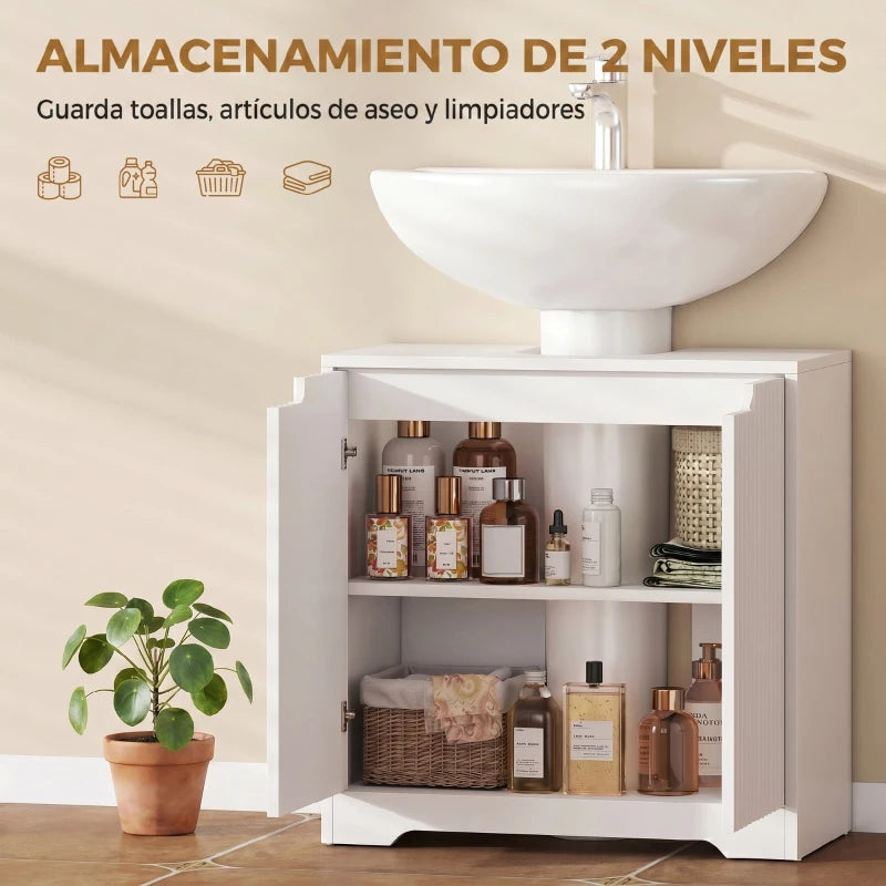 Dos estantes interiores del mueble bajo lavabo Bouillon con productos de baño