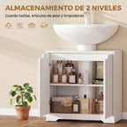 Dos estantes interiores del mueble bajo lavabo Bouillon con productos de baño