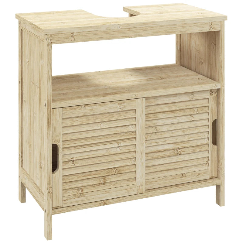 Mueble bajo lavabo Durbuy de bambú natural en un baño moderno