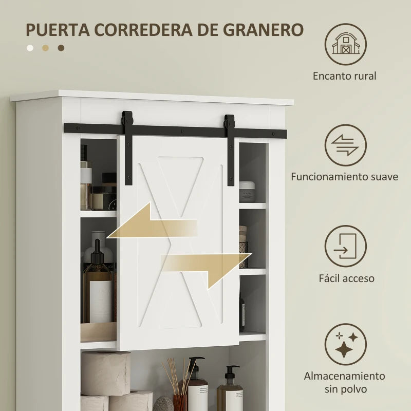 Detalle de la puerta corredera con tiradores metálicos negros estilo granero