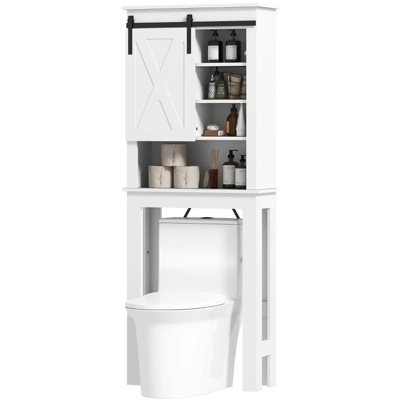 Mueble Inodoro Granero blanco con puerta corredera de estilo rústico