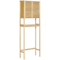 Mueble de Bambú Melgar sobre Inodoro 173 cm Natural con 2 Puertas de Lamas, Estante Ajustable y Balda Abierta