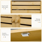 Mueble de Bambú Melgar sobre Inodoro 173 cm Natural con 2 Puertas de Lamas, Estante Ajustable y Balda Abierta