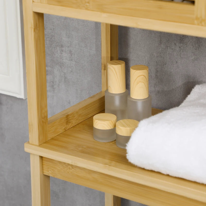 Mueble de Bambú Melgar sobre Inodoro 173 cm Natural con 2 Puertas de Lamas, Estante Ajustable y Balda Abierta