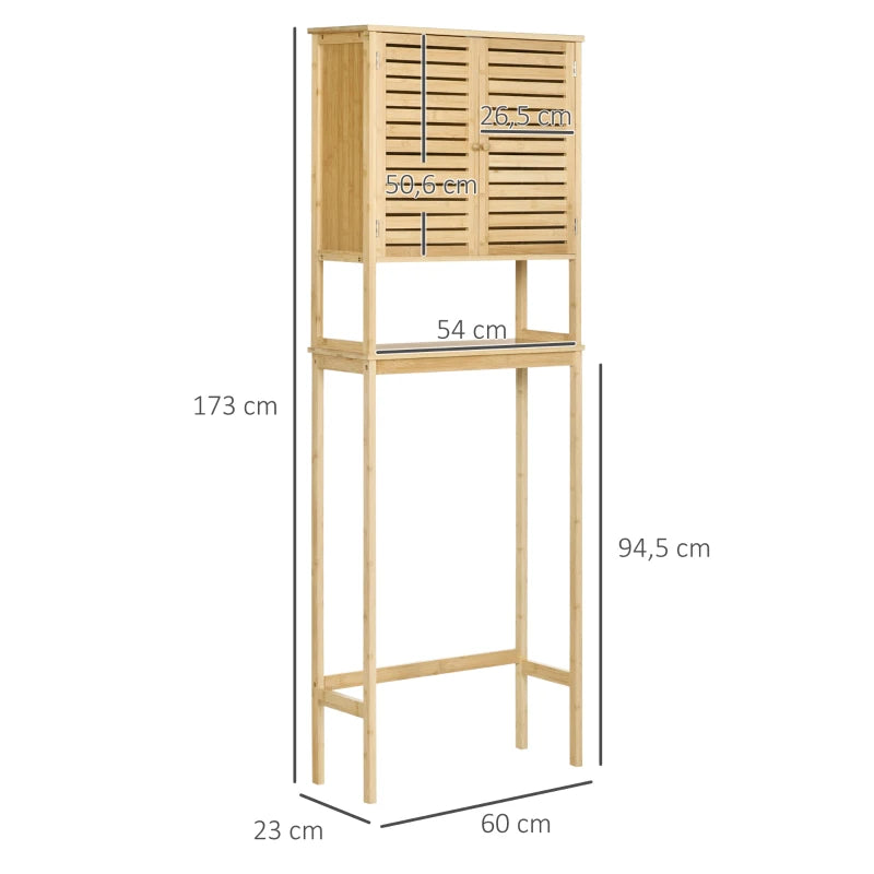 Mueble de Bambú Melgar sobre Inodoro 173 cm Natural con 2 Puertas de Lamas, Estante Ajustable y Balda Abierta
