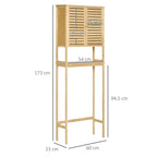 Mueble de Bambú Melgar sobre Inodoro 173 cm Natural con 2 Puertas de Lamas, Estante Ajustable y Balda Abierta
