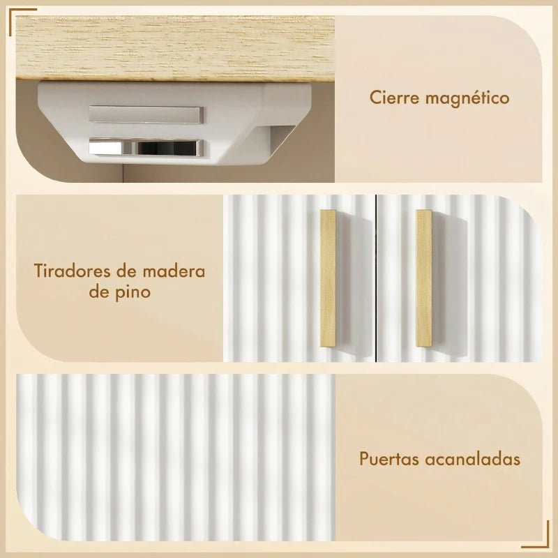 Detalle de las puertas acanaladas blancas del mueble Riveaux