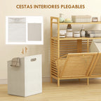 Mueble abierto mostrando los dos cestos extraíbles de tela para la ropa sucia