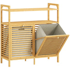Mueble para ropa sucia de bambú Mueble Retama con cestos extraíbles y estantes