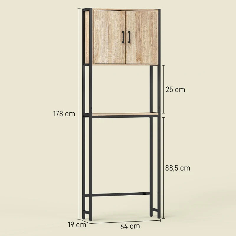 Esquema de medidas del mueble sobre inodoro: 64 cm de ancho, 19 cm de fondo y 178 cm de alto