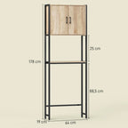 Esquema de medidas del mueble sobre inodoro: 64 cm de ancho, 19 cm de fondo y 178 cm de alto