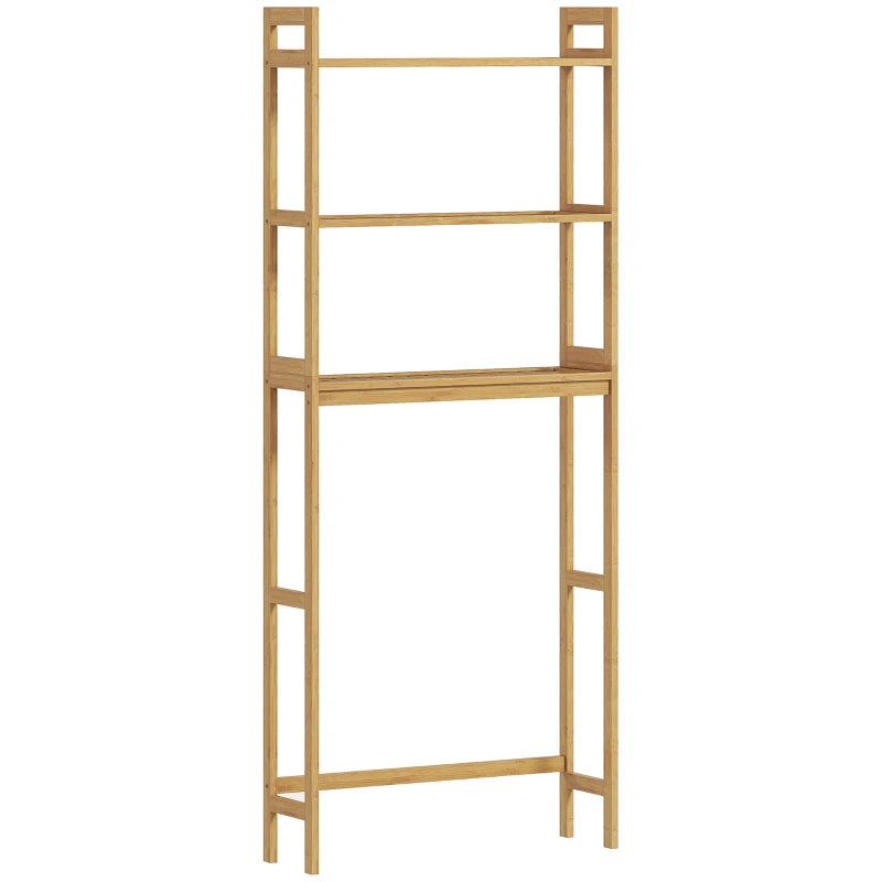 Mueble sobre inodoro de bambú natural con tres estantes abiertos
