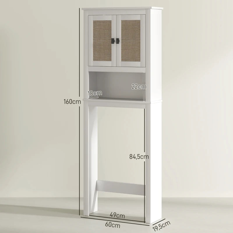 Esquema de medidas del mueble sobre inodoro: 60 cm de ancho, 19,5 cm de fondo y 160 cm de alto