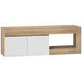 Mueble de TV Mueble TV Alvar moderno en blanco y madera con armario y estante